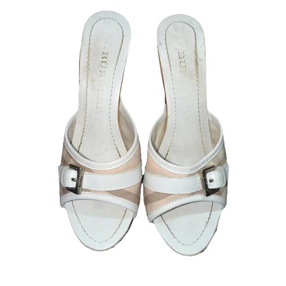 Burberry Plaid Check PVC Leather mules heels M•Women’s  size 38 Old Money Lux - Picture 1 of 9